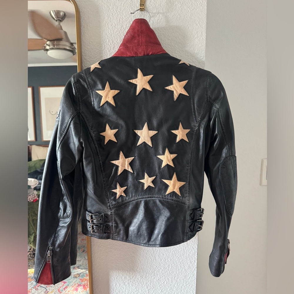 Mauri Black Leather Jacket with Star Details